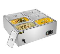 VEVOR Chauffe-plats de comptoir - 6 récipients Chauffe-aliments commercial, 850 W Bain-marie électrique à vapeur en acier inoxydable, 15 cm (6 pouces)