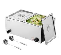 VEVOR Chauffe-Plat Buffet Bain-Marie Électrique de Comptoir 3 Bacs en Inox 16 L