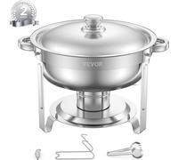 VEVOR Chauffe-plats Hot Pot Buffet, chauffe-plats traiteur rond avec couvercle, support de combustible et bac à eau pour les mariages, argenté