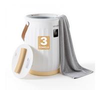 VEVOR Chauffe-Serviettes de Salle de Bain Seau 20 L avec Écran LED, Blanc, 4 Minuteries Réglables, Poignée en Bois, Arrêt Automatique, pour Grandes Serviettes, Couvertures et Peignoirs, Spa, Massage