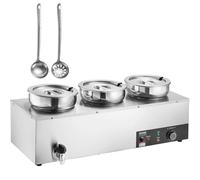 VEVOR Chauffe Soupe 3 x 7 L, Station de Soupe Électrique 1200 W, Chauffe-Plat Commercial avec Marmites en INOX, 30-85 °C, avec Anti-Brûlure à Sec et Bouton de Réinitialisation, Restaurant Buffet
