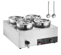 VEVOR Chauffe Soupe 4 x 7 L, Station de Soupe Électrique 1500 W, Chauffe-Plat Commercial avec Marmites en Inox, 30-85 °C, avec Anti-Brûlure à Sec et Bouton de Réinitialisation, Restaurant Buffet