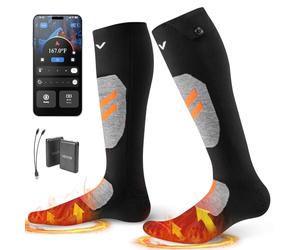 VEVOR Chaussettes chauffantes, batterie 5000 mAh rechargeable, avec 4 niveaux de chauffage, chaussettes chauffantes électriques avec contrôle par application pour homme et femme, chauffe-pieds pour la