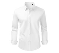 VEVOR Chemise Boutonnée Homme Manches Longues Infroissable, Coupe Ajustée, Tissu Respirant Extensible Doux, Style Décontracté ou Formel, pour Voyage d'Affaire, Travail, Mariage, Dîner, Blanc, Taille M