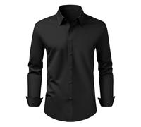 VEVOR Chemise Boutonnée Homme Manches Longues Infroissable, Coupe Ajustée, Tissu Respirant Extensible Doux, Style Décontracté ou Formel, pour Voyage d'Affaire, Travail, Mariage, Dîner, Noir, Taille XL