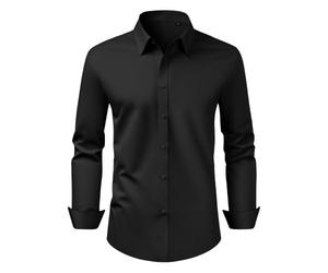 VEVOR Chemise Boutonnée Homme Manches Longues Infroissable, Coupe Ajustée, Tissu Respirant Extensible Doux, Style Décontracté ou Formel, pour Voyage d'Affaire, Travail, Mariage, Dîner, Noir, Taille M