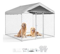VEVOR Chenil Extérieur 2,3x2,3x2,15 m Enclos pour Chien avec Toit Cage Extérieure pour Grands Chiens Parc Robuste pour Chiens avec Bâche en PE Résistante aux UV et Imperméable, Verrouillage Sécurisé