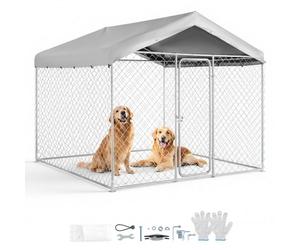 VEVOR Chenil Extérieur 2,3x2,3x2,15 m Enclos pour Chien avec Toit Cage Extérieure pour Grands Chiens Parc Robuste pour Chiens avec Bâche en PE Résistante aux UV et Imperméable, Verrouillage Sécurisé