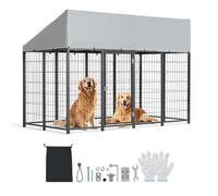 VEVOR Chenil Extérieur 2,4x1,2x1,65 m Enclos pour Chien avec Toit Cage Extérieure pour Grands Chiens Parc Robuste pour Chiens avec Bâche PE Résistante aux UV et Imperméable, Verrou de Porte Sécurisé