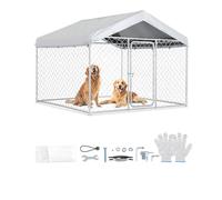 VEVOR Chenil Extérieur 2x2x1,6 m Enclos pour Chien avec Toit Cage Extérieure pour Grands Chiens Parc Robuste pour Chiens avec Bâche PE Argentée Résistante aux UV et Imperméable, Verrouillage Sécurisé