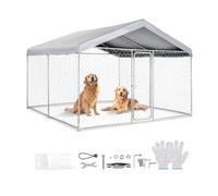 VEVOR Chenil Extérieur 3x3x2,15 m Enclos pour Chien avec Toit Cage Extérieure pour Grands Chiens Parc Robuste pour Chiens avec Bâche PE Argentée Résistante aux UV et Imperméable, Verrouillage Sécurisé