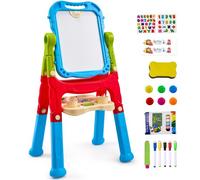 VEVOR Chevalet d'Art Enfants 2-en-1 Tableau Magnétique Blanc Noir Double Face, Planche à Dessin Amovible Rotative Réglable avec Accessoires, pour Créativité, Gribouillage, Écriture, Garçons, Filles