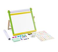 VEVOR Chevalet d'Art Enfants 3-en-1 Tableau Magnétique Blanc Noir Double Face, Planche à Dessin Bois Portable Pliable avec Accessoires, Support de Rouleau de Papier, pour Créativité, Garçons, Filles