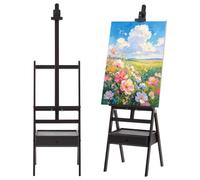 VEVOR Chevalet d'Atelier en H pour Toile Jusqu'à 910 mm, Couleur Noyer | Chevalet de Peinture en Bois de Hêtre Massif, Hauteur Réglable pour Utilisation Assise ou Debout, avec Tiroir de Rangement