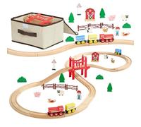 VEVOR Circuit de Train Bois Enfants 3-8 Ans Ensemble Rails de Train Bois 39 PCS Jouet pour Noël Anniversaire Garçons Filles, avec Trains Magnétiques, Compatible avec Grandes Marques, Ferme Campagne