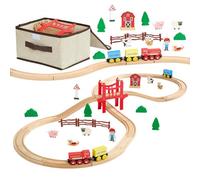 VEVOR Circuit de Train Bois Enfants 3-8 Ans Ensemble Rails de Train Bois 39 PCS Jouet pour Noël Anniversaire Garçons Filles, avec Trains Magnétiques, Compatible avec Grandes Marques, Ferme Campagne