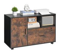 VEVOR Classeur Dossier Mobile en Bois, Meuble de Rangement de Bureau avec Étagères Ouvertes et Tiroir Verrouillable, Support d'Imprimante Autonome, pour Maison, Bureau, École, Marron Rustique