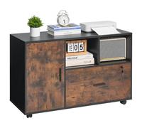 VEVOR Meuble Classeur Mobile en Bois Verrouillable avec Étagères Ouvertes Marron