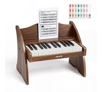 VEVOR Clavier de Piano Électronique Enfant 25 Touches Piano Électronique en Bois Mini Jouet Musical Éducatif pour Tout-petits Garçons Filles, avec Double Alimentation, Volume Réglable, Couleur Noyer