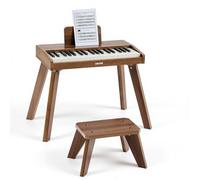 VEVOR Clavier Piano Électronique Enfant 37 Touches Piano Électronique Bois Mini Jouet Musical Éducatif pour Tout-petits Garçons Filles, avec Banc, Double Alimentation, Volume Réglable, Couleur Noyer