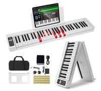 VEVOR Clavier Piano Pliable 61 Touches, Bluetooth et MIDI, Piano Électronique Numérique Portable avec Pédale de Sustain, Touches Lumineuses, Rechargeable pour Débutants, Adolescents, Adultes, Blanc