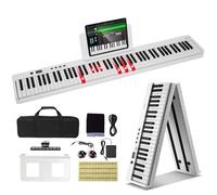 VEVOR Clavier Piano Pliable 88 Touches, Bluetooth et MIDI, Piano Électronique Numérique Portable avec Pédale de Sustain, Touches Lumineuses, Rechargeable pour Débutants, Adolescents, Adultes, Blanc