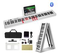 VEVOR Clavier Piano Pliable 88 Touches, Bluetooth et MIDI, Piano Électronique Numérique Portable avec Pédale de Sustain, Touches Lumineuses, Rechargeable pour Débutants, Adolescents, Adultes, Blanc