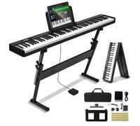 VEVOR Clavier Piano Pliable 88 Touches, Bluetooth et MIDI, Piano Électronique Numérique Portable, Support, Pédale de Sustain, Touches Sensibles, Rechargeable pour Débutants, Adolescents, Adultes, Noir