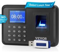VEVOR Clock Appareil de saisie du temps de travail avec empreinte digitale et saisie du code PIN, horloge biométrique autonome, horloge de connexion, support mural noir, supporte 12 langues