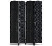 VEVOR Cloison de Séparation à 4 Panneaux, Paravent de Confidentialité Pliable, Séparateur de Pièce Tissé à la Main avec Charnières, Portable et Autoportant, pour Séparation de Pièce, Bureau, Noir