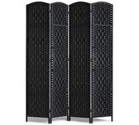 VEVOR Cloison de Séparation à 4 Panneaux, Paravent de Confidentialité Pliable, Séparateur de Pièce Tissé à la Main avec Charnières, Portable et Autoportant, pour Séparation de Pièce, Bureau, Noir
