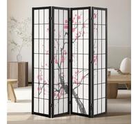 VEVOR Cloison de Séparation Japonaise à 4 Panneaux, Séparateur de Pièce Pliable en Bois, Paravent de Confidentialité, pour Séparation de Pièce, Maison, Bureau et Chambre à Coucher, Fleurs de Cerisier