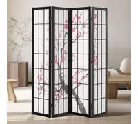 VEVOR Cloison de Séparation Japonaise à 4 Panneaux, Séparateur de Pièce Pliable en Bois, Paravent de Confidentialité, pour Séparation de Pièce, Maison, Bureau et Chambre à Coucher, Fleurs de Cerisier