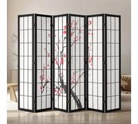 VEVOR Cloison de Séparation Japonaise à 6 Panneaux Fleur de Cerisier, Séparateur de Pièce Pliable en Bois, Paravent de Confidentialité, pour Séparation de Pièce, Maison, Bureau et Chambre à Coucher