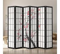 VEVOR Cloison de Séparation Japonaise à 6 Panneaux Fleur de Cerisier, Séparateur de Pièce Pliable en Bois, Paravent de Confidentialité, pour Séparation de Pièce, Maison, Bureau et Chambre à Coucher