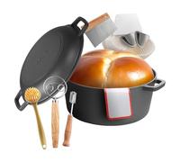 VEVOR Cocotte en fonte 2 en 1, marmite pré-assaisonnée avec couvercle et poignées, 4,73 L, diamètre 26 cm, avec panier de fermentation et accessoires de cuisson du pain, pour four à pain 260 °C, noir