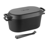 VEVOR Cocotte en fonte 3,31 L, marmite émaillée avec couvercle et deux poignées, robuste et durable, pour les fours à induction jusqu'à 260 °C, pour braiser, mijoter, rôtir et cuire le pain, noir