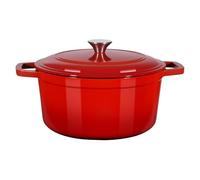 VEVOR Cocotte en fonte 5,68 L, marmite émaillée avec couvercle et deux poignées, robuste et durable, pour les fours à induction jusqu'à 260 °C, pour braiser, mijoter, rôtir et cuire le pain, rouge