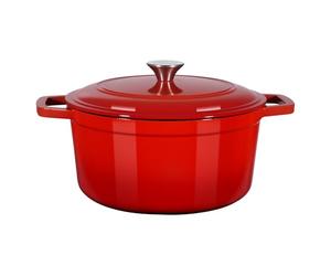 VEVOR Cocotte en fonte 5,68 L, marmite émaillée avec couvercle et deux poignées, robuste et durable, pour les fours à induction jusqu'à 260 °C, pour braiser, mijoter, rôtir et cuire le pain, rouge