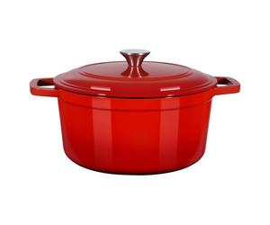 VEVOR Cocotte en fonte 5,68 L, marmite émaillée avec couvercle et deux poignées, robuste et durable, pour les fours à induction jusqu'à 260 °C, pour braiser, mijoter, rôtir et cuire le pain, rouge