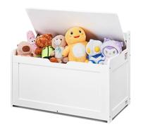 VEVOR Coffre à Jouets en Bois 83x45,5x60,9 cm, Boîte de Rangement pour Enfants avec Couvercle Rabattable et Charnière de Sécurité, Grand Meuble de Rangement, pour Salle de Jeux Salon Entrée, Blanc