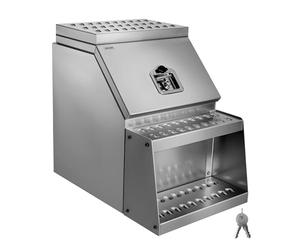 VEVOR Coffre à outils à marchepied pour semi-remorque, 457 x 695 x 645 mm, boîte à outils robuste en aluminium, coffre de rangement latéral étanche avec poignée en T et clés, pour remorques à plateau