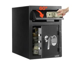 VEVOR Coffre-For de Dépôt Grande Capacité de 34 L, Coffre-Fort de Sécurité Électronique 2 Niveaux, avec Fente Frontale, Clavier Numérique et Clés de Rechange, pour Espèces, Bijoux, Documents, Noir