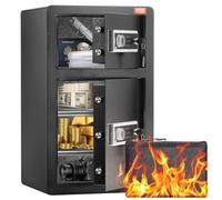 VEVOR Coffre-fort à Double Porte 127 L, Déverrouillé par Clé et Mot de Passe, avec Sac Ignifuge, Porte-Clés, Lumière LED et 2 Séparateurs Réglables en Hauteur et Amovibles, pour Argent, Bijoux, Noir