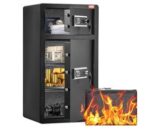 VEVOR Coffre-fort à Double Porte 204 L, Déverrouillé par t Mot de Passe, avec Sac Ignifuge, Porte-Clés, Lumière LED et 2 Séparateurs Réglables en Hauteur et Amovibles, pour Argent, Bijoux, Noir
