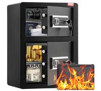 VEVOR Coffre-fort à Double Porte 99 L, Déverrouillé par Clé et Mot de Passe, avec Sac Ignifuge, Porte-Clés, Lumière LED et 2 Séparateurs Réglables en Hauteur et Amovibles, pour Argent, Bijoux, Noir