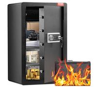 VEVOR Coffre-fort à Porte Simple 113 L, 2 Façons de Déverrouillage par Clé ou Mot de Passe, avec Sac Ignifuge, Porte-Clés, Lumière LED et 2 Étagères, pour Argent, Documents, Bijoux, Domicile, Noir