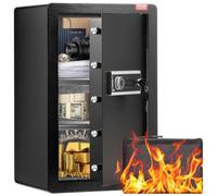 VEVOR Coffre-fort à Porte Simple 99 L, 2 Façons de Déverrouillage (Clé et Mot de Passe), avec Sac Ignifuge, Porte-Clés, Lumière LED et 2 Étagères, pour Argent, Documents, Bijoux, Objets de Valeur