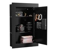 VEVOR Coffre-fort Mural, Armoire Forte Dissimulée à 3 Niveaux, Déverrouillé par Empreintes Digitales, Clavier et Clé, Boîtier Encastrable en Acier Laminé à Froid, avec Étagères Réglables et Porte-clés