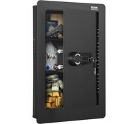 VEVOR Coffre-Fort Mural Encastrable 65 cm de Haut 3 Niveaux, Coffre-Fort Électronique à Clavier, en Acier Laminé à Froid, 3 Étagères Amovibles et 6 Porte-Clés, avec Lumière LED et Alarme de Vibration